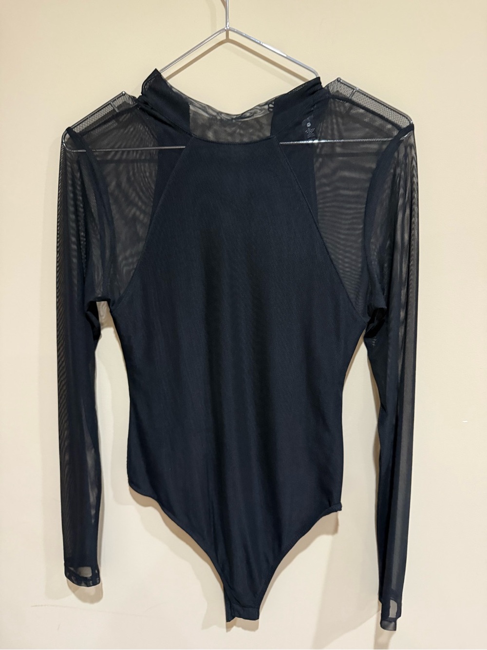 A Black Mesh Long-Sleeve Bodysuit - Women's Top